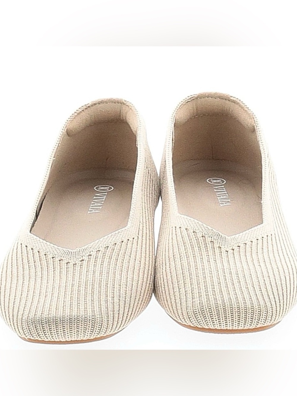 Neutral Knit Slip-On Flats in Beige